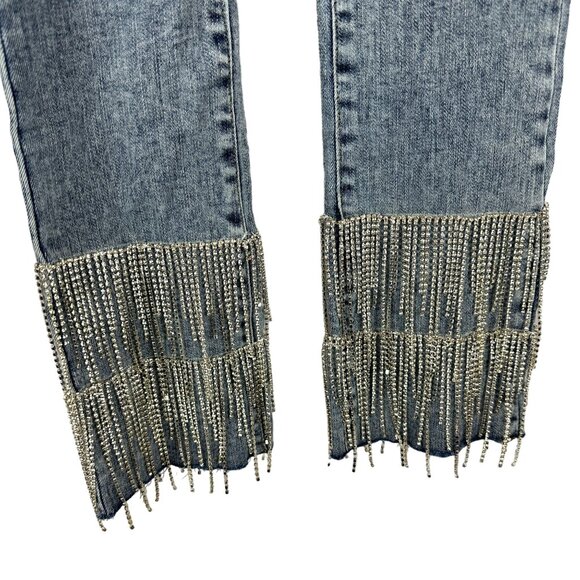 Blue B Collection Womens Size M Light Blue Denim Jeans With Rhinestone Fringe - Picture 3 of 7
